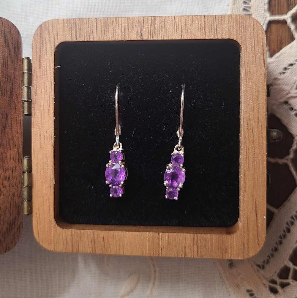 NWT Sterling Silver Amethyst Drop Earrings - Purple 💜